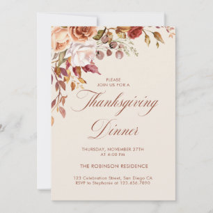 Elegant Script Floral Thanksgiving Dinner  Invitation