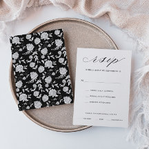 Elegant Script Floral Wedding RSVP Card