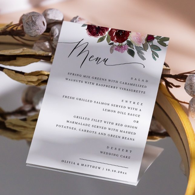 Elegant Script Floral Wedding | Watercolor Roses Menu (Creator Uploaded)