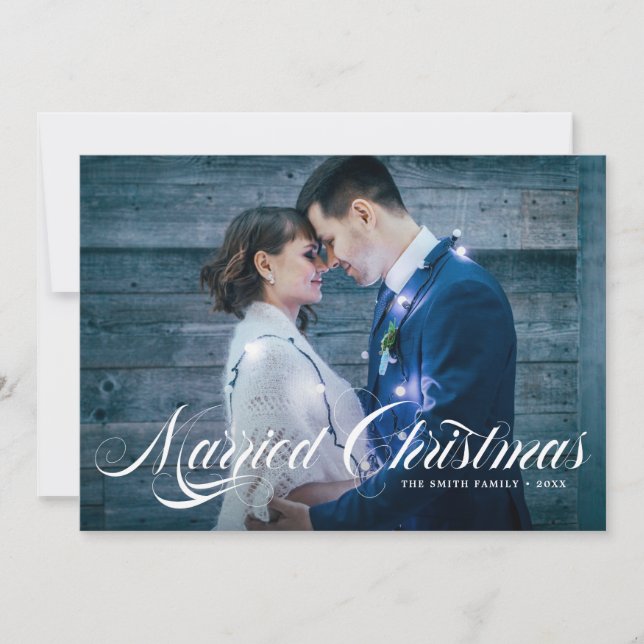 Elegant Script Flourish Married Christmas Holiday Card (Front)
