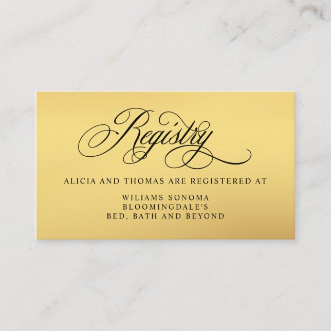 Elegant Script Flourishes Bridal Registry Enclosure Card (Front)