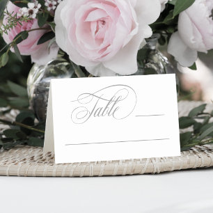 Elegant Script Flourishes Grey Place Card