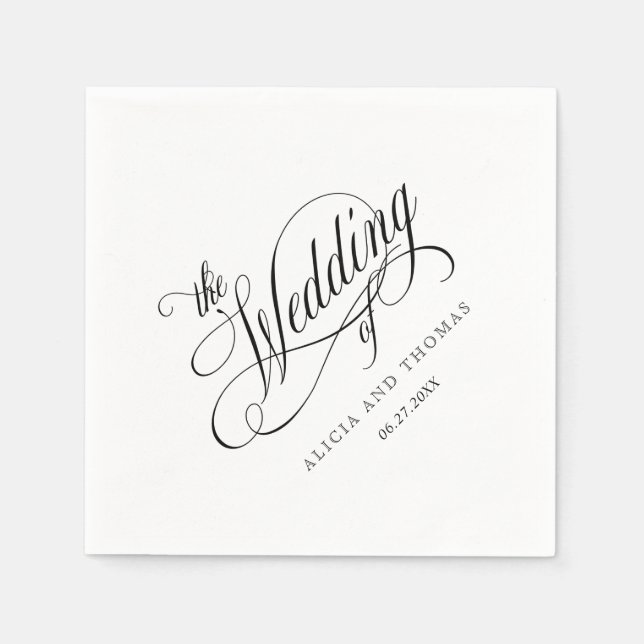 Elegant Script Flourishes Wedding in White Napkin (Front)