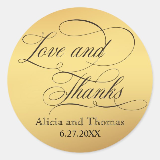 Elegant Script Flourishes Wedding Thank You Classic Round Sticker (Front)