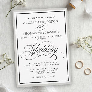 Elegant Script Flourishes with Any Colour Border Invitation