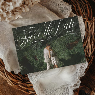 Elegant Script Flourishing Photo Save The Date