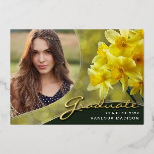Elegant Script Flowers   Modern Photo Grad Card