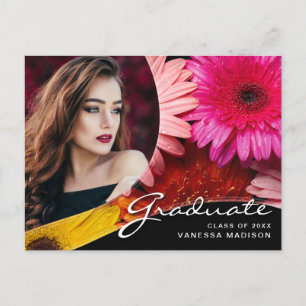 Elegant Script Flowers   Modern Photo Grad Postcard
