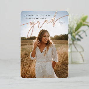Elegant Script Foil Graduation Photo Announcement