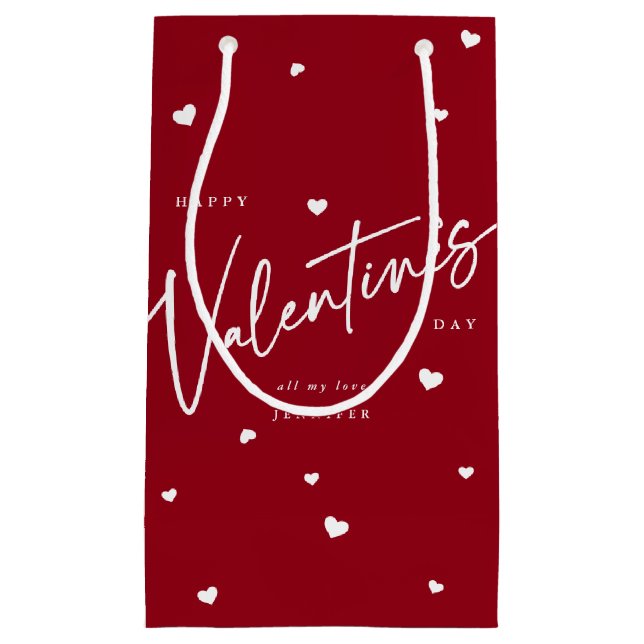 Elegant Script Font + Hearts Valentine's Day Small Gift Bag (Front)