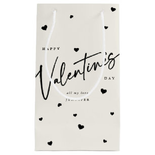 Elegant Script Font + Hearts Valentine's Day Small Gift Bag