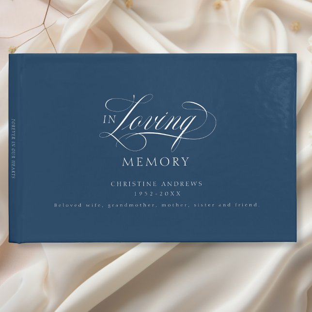 Elegant, Script Font "In Loving Memory" Funeral Guest Book (Elegant, Script Font "In Loving Memory" Blue Funeral Guest Book.)