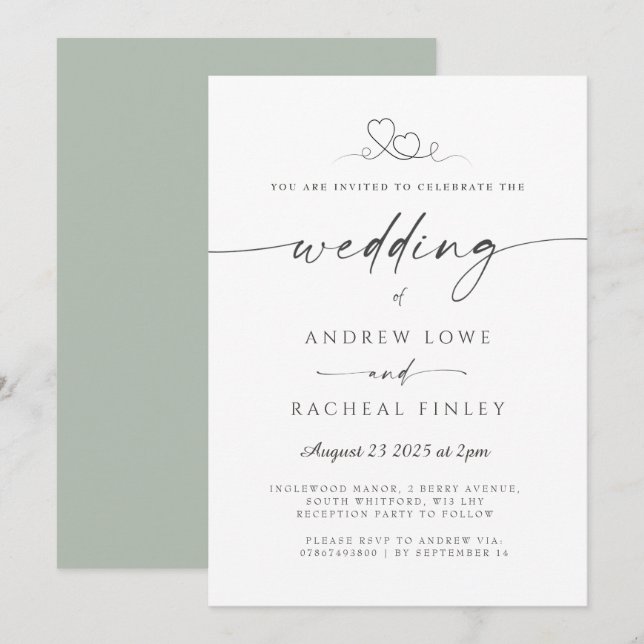 elegant script font wedding invitation (Front/Back)