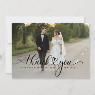 Elegant Script Font Wedding Photo Thank You Card