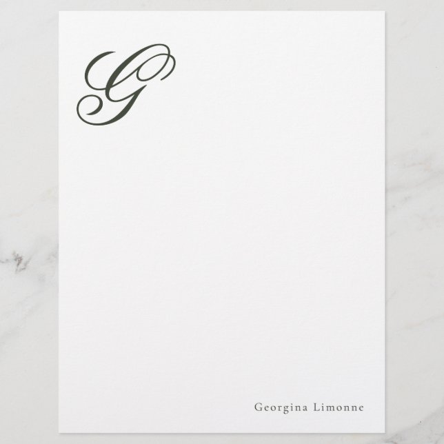 Elegant Script Forest Green Monogram Letterhead (Front)