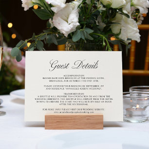 Elegant Script Formal White Wedding Guest Details Enclosure Card
