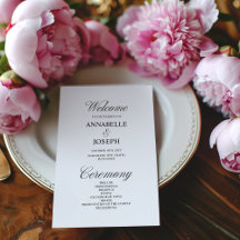 Élégant Script Formal White Wedding Programme