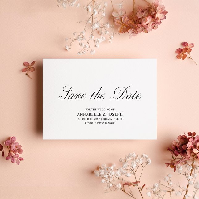 Elegant Script Formal White Wedding Save the Date Invitation (Creator Uploaded)