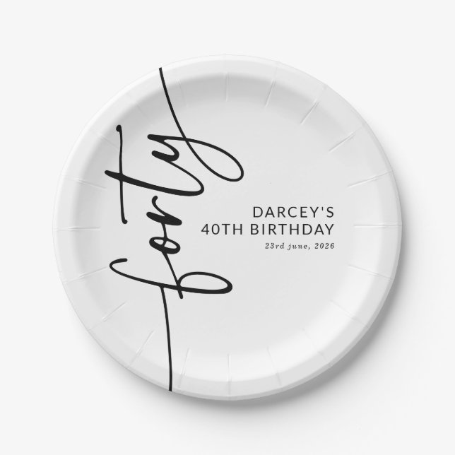 Elegant Script Forty 40th Birthday Paper Plate (Front)