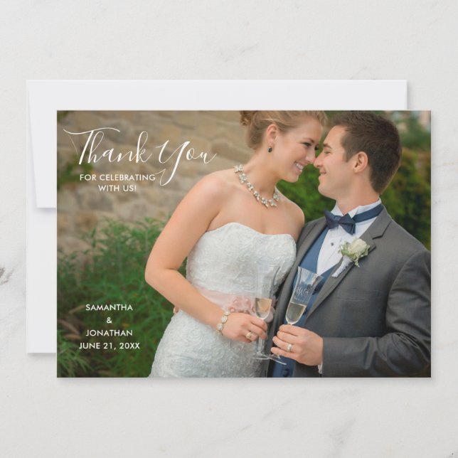 Élégant Script Full Photo Mariage Merci (Devant)