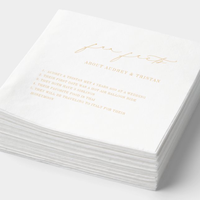 Elegant Script Fun Facts Minimalist Wedding Foil Napkins (Detail)