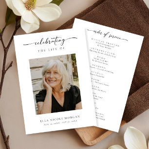 Elegant Script Funeral Ceremony Service With Photo Program