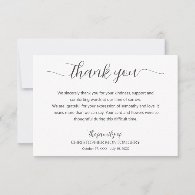 Elegant Script Funeral Thank You Card (Front)