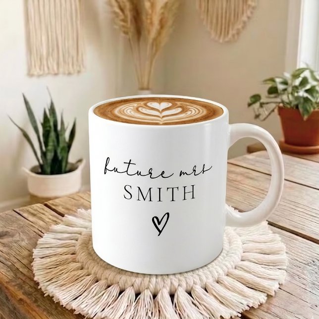 Elegant Script Future Mrs Custom Last Name Wedding Coffee Mug (Elegant Minimalist Future Mrs Bridal Mug Gift | Engagement Mug Gift Future Mrs Custom Name)