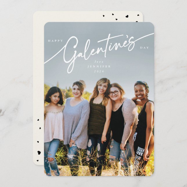Elegant Script Galentine's Day Photo Card (Front/Back)
