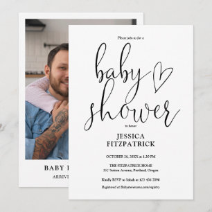 Elegant Script Gender Neutral Photo Baby Shower Invitation