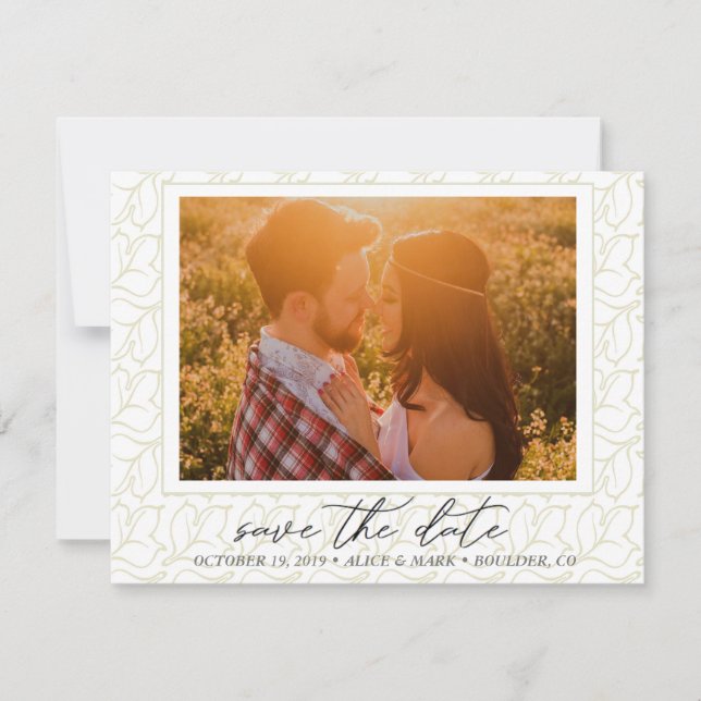 Elegant Script Geometric Foliage Save The Date (Front)