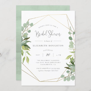Elegant Script Geometric Greenery Bridal Shower Invitation