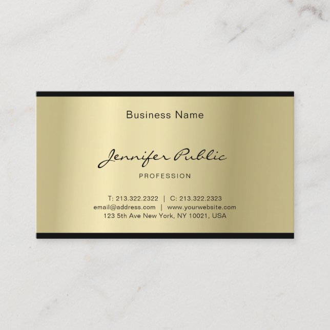 Elegant Script Glamourous Gold Professional Clean Business Card (Front)