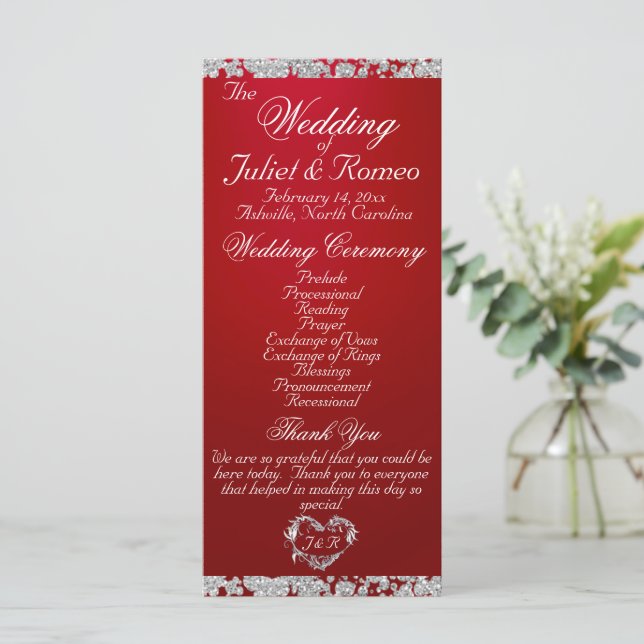 Elegant Script & Glitter - Crimson Wedding Program (Standing Front)