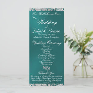 Elegant Script & Glitter - Teal Wedding Program