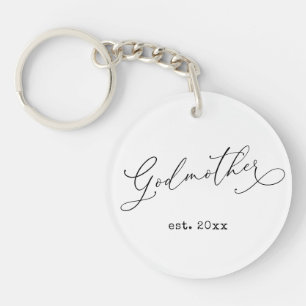 Elegant Script Godmother Established Date Photo Keychain