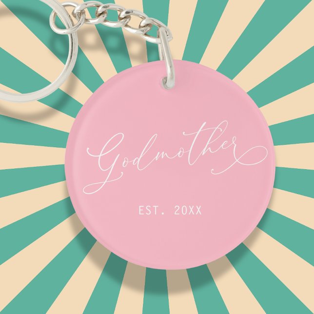 Elegant Script Godmother Established Date Photo Keychain (Creator Uploaded)