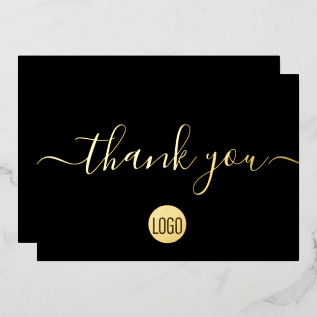 Elegant Script Gold Black Business logo website Foil Holiday Card (Front/Back)