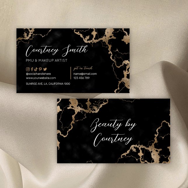 Elegant Script Gold & Black Marble Modern Unique Business Card (Creator Uploaded)
