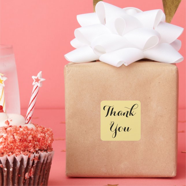Elegant Script Gold Black Party Favours Thank You Square Sticker (Party)