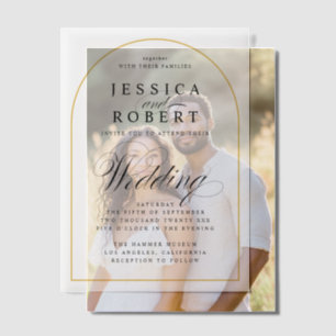 Elegant Script Gold Border Wedding Arch Vellum Invitations