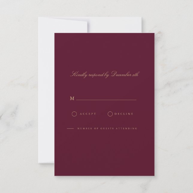 Elegant Script Gold & Burgundy RSVP Card (Back)