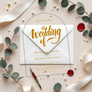 Elegant Script Gold Calligraphy Modern Wedding Acrylic Invitations