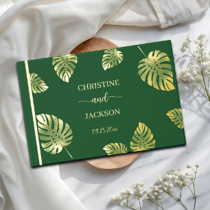 Elegant Script Gold Exotic Leaves Wedding Guest Book