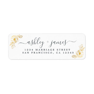 Élégant Script Gold Floral Mariage Adresse de reto