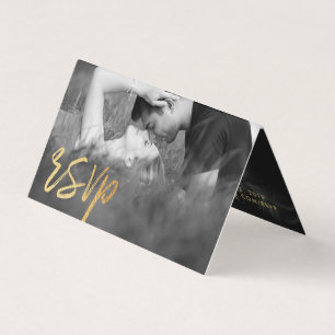 Elégant script Gold Foil Double photo carte RSVP