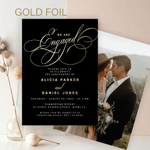 Elegant script gold foil photo engagement party