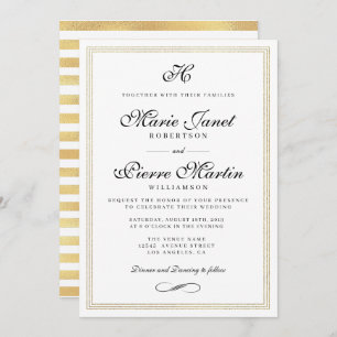 Elegant script gold foil wedding invitation