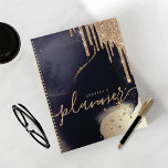 Elegant Script Gold Glitter Drips Navy Watercolor Planner<br><div class="desc">An elegant and glamourous personalized planner. The design features a dark moody ink watercolor texture background with accents of gold. A faux glitter drip graphic is added to the top of the notebook. Customize with your own text,  name,  and year.</div>