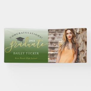 Elegant Script Gold Green Graduation Announcement  Banner